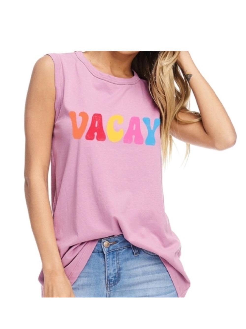 Pink 'VACAY' Graphic Sleeveless Tank Top